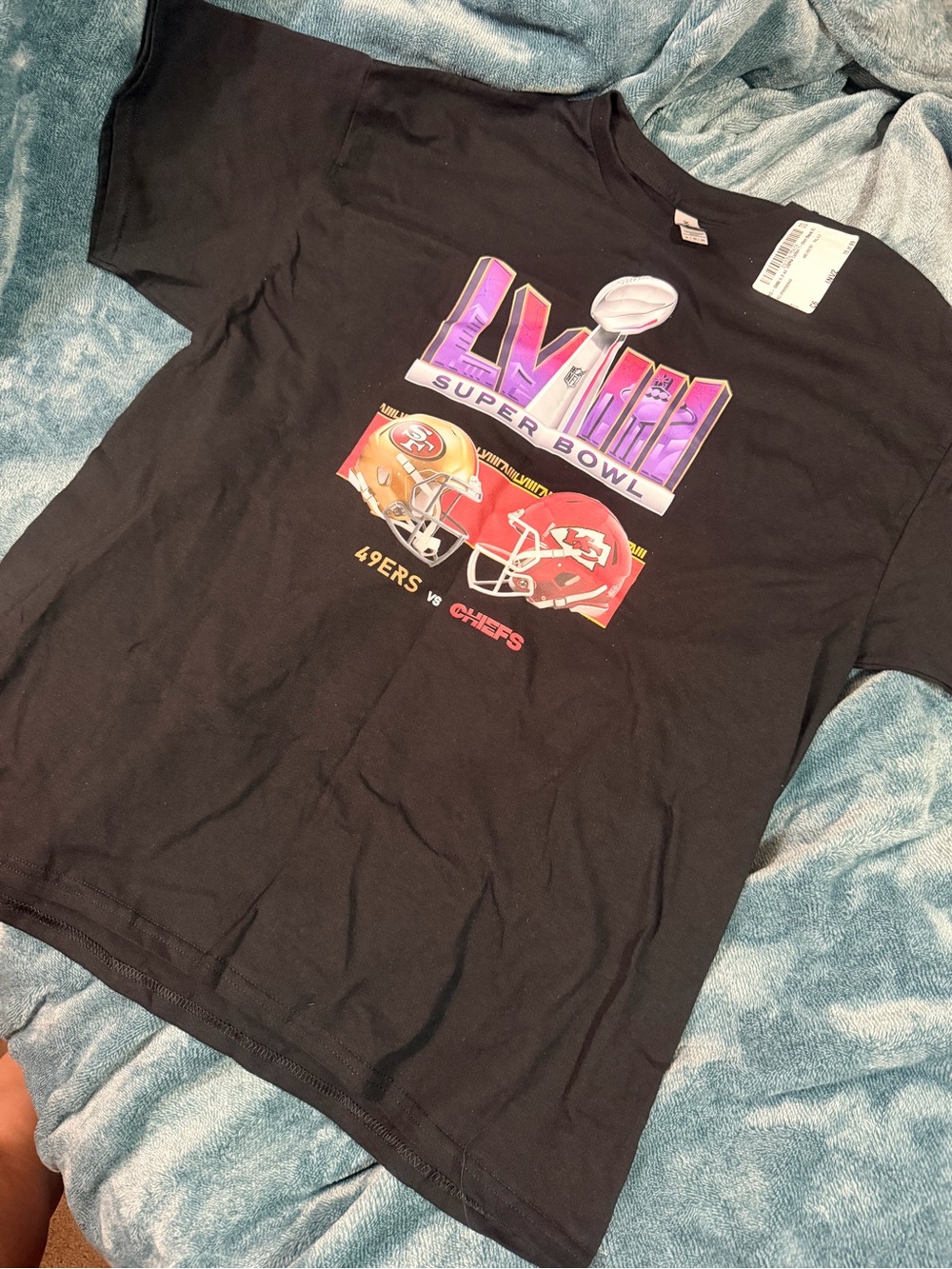 NFL Black Super Bowl LVIV 49ers vs Chiefs Graphic Tee with Purple Accents
